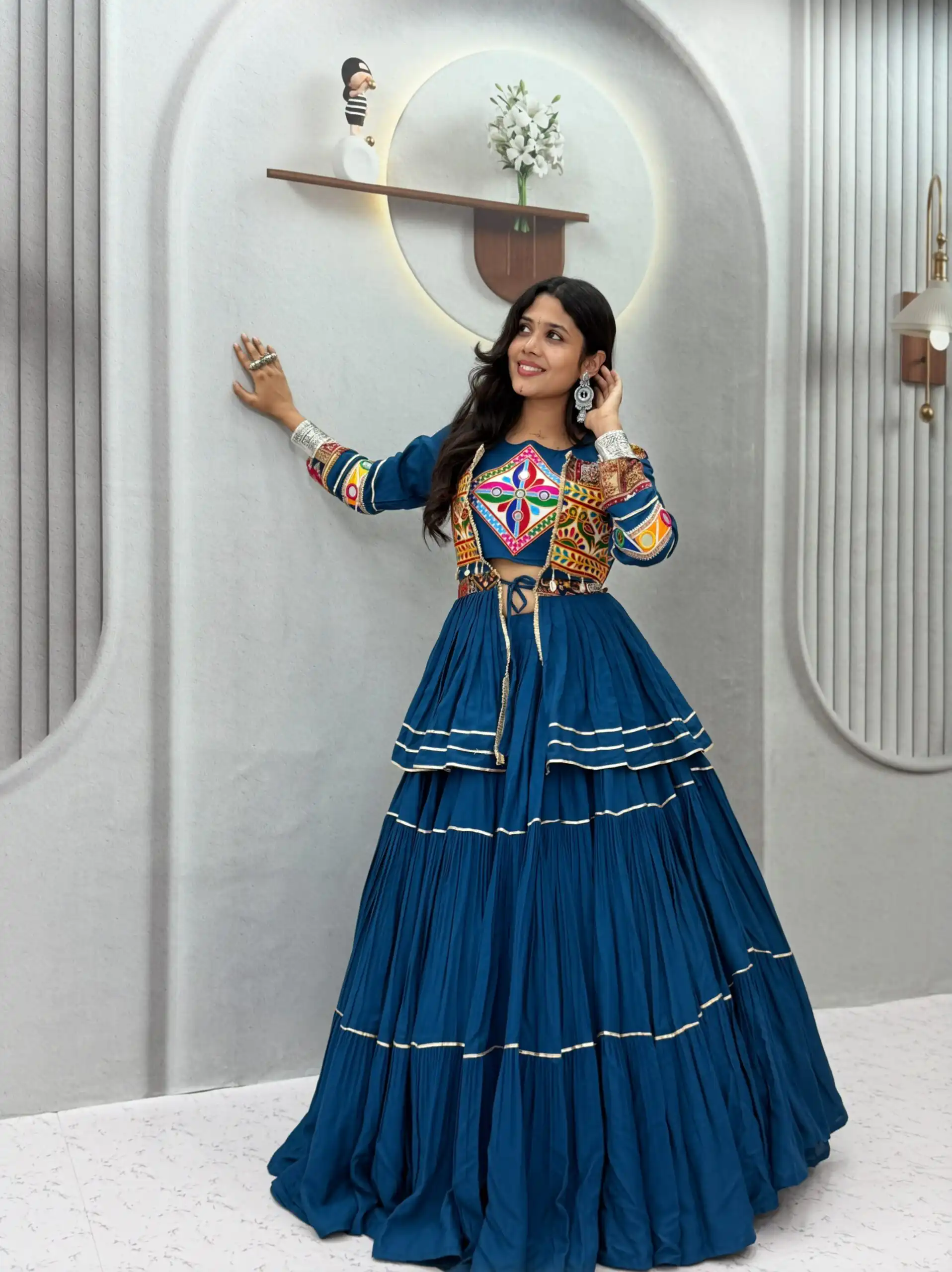 Ram 120 Teal in Pure Cotton Mirror Work & Gamthi Work Lehenga Choli . Exclusive Offer ₹3049. Delivery 4-6 Working Days. Shop now. | Bollywood Lehenga, Creative Lehenga, Designer Lehenga, Embroidered Lehenga, Lehenga, Party Wear Lehenga