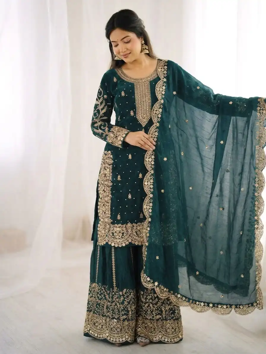 ZSR 3167 Teal Fendy Silk Salwar Suitwith Embroidery Work & Lace Work. Now at just ₹2149. Delivery 4-6 Working Days. Shop now. | Jump Suits, Straight Suits, Casual Suits, Creative suits, Designer Suits, Palazzo Suits, Party Wear Suits, Patiala Suits, Salwar suit