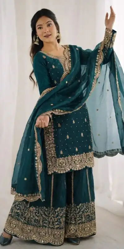 ZSR 3167 Teal Fendy Silk Salwar Suitwith Embroidery Work & Lace Work. Now at just ₹2149. Delivery 4-6 Working Days. Shop now. | Jump Suits, Straight Suits, Casual Suits, Creative suits, Designer Suits, Palazzo Suits, Party Wear Suits, Patiala Suits, Salwar suit