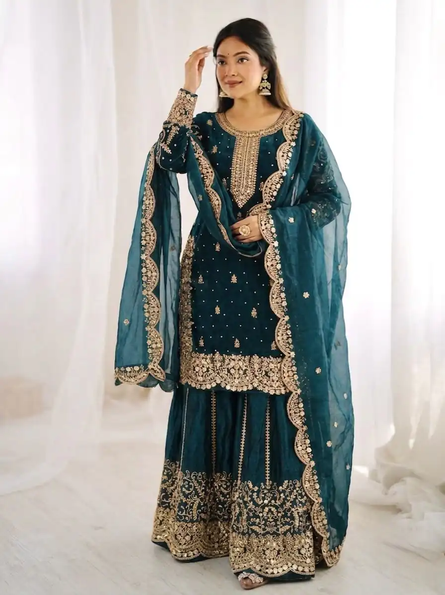 ZSR 3167 Teal Fendy Silk Salwar Suitwith Embroidery Work & Lace Work. Now at just ₹2149. Delivery 4-6 Working Days. Shop now. | Jump Suits, Straight Suits, Casual Suits, Creative suits, Designer Suits, Palazzo Suits, Party Wear Suits, Patiala Suits, Salwar suit