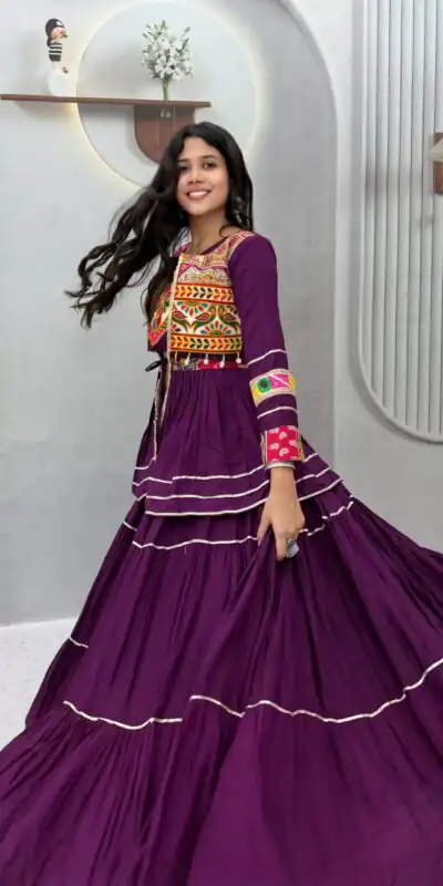 Ram 120 Wine in Pure Cotton Mirror Work & Gamthi Work Lehenga Choli . Exclusive Offer ₹3049. Delivery 4-6 Working Days. Shop now. | Bollywood Lehenga, Creative Lehenga, Designer Lehenga, Embroidered Lehenga, Lehenga, Party Wear Lehenga
