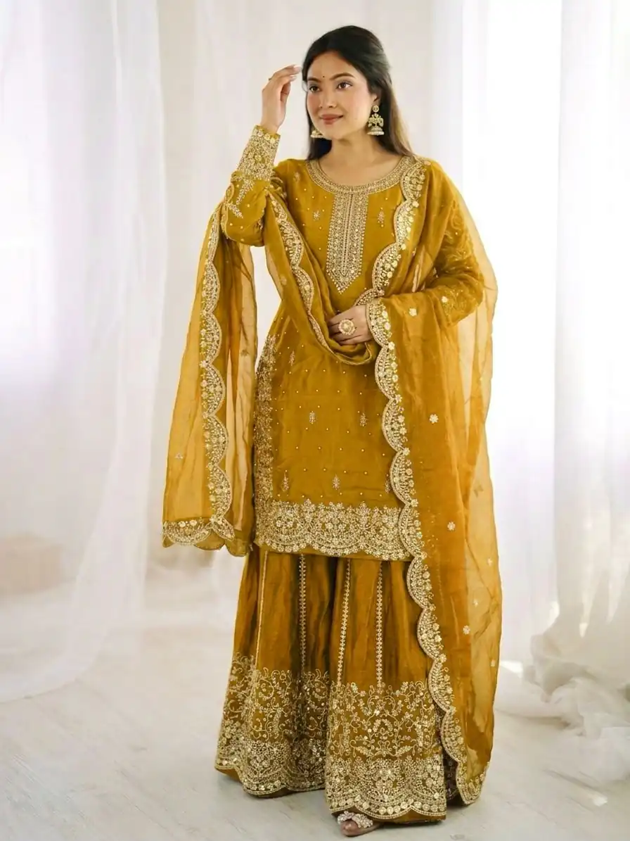ZSR 3167 Yellow Fendy Silk Salwar Suitwith Embroidery Work & Lace Work. Now at just ₹2149. Delivery 4-6 Working Days. Shop now. | Jump Suits, Straight Suits, Casual Suits, Creative suits, Designer Suits, Palazzo Suits, Party Wear Suits, Patiala Suits, Salwar suit