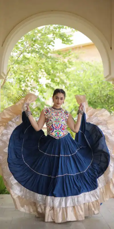 KA 5071 Blue colour Rayon Embroidery Work & Cowrie Work Lehenga Choli . Grab it for ₹2849. Delivery 4-6 Working Days. Shop now. | Bollywood Lehenga, Creative Lehenga, Designer Lehenga, Embroidered Lehenga, Lehenga, Party Wear Lehenga