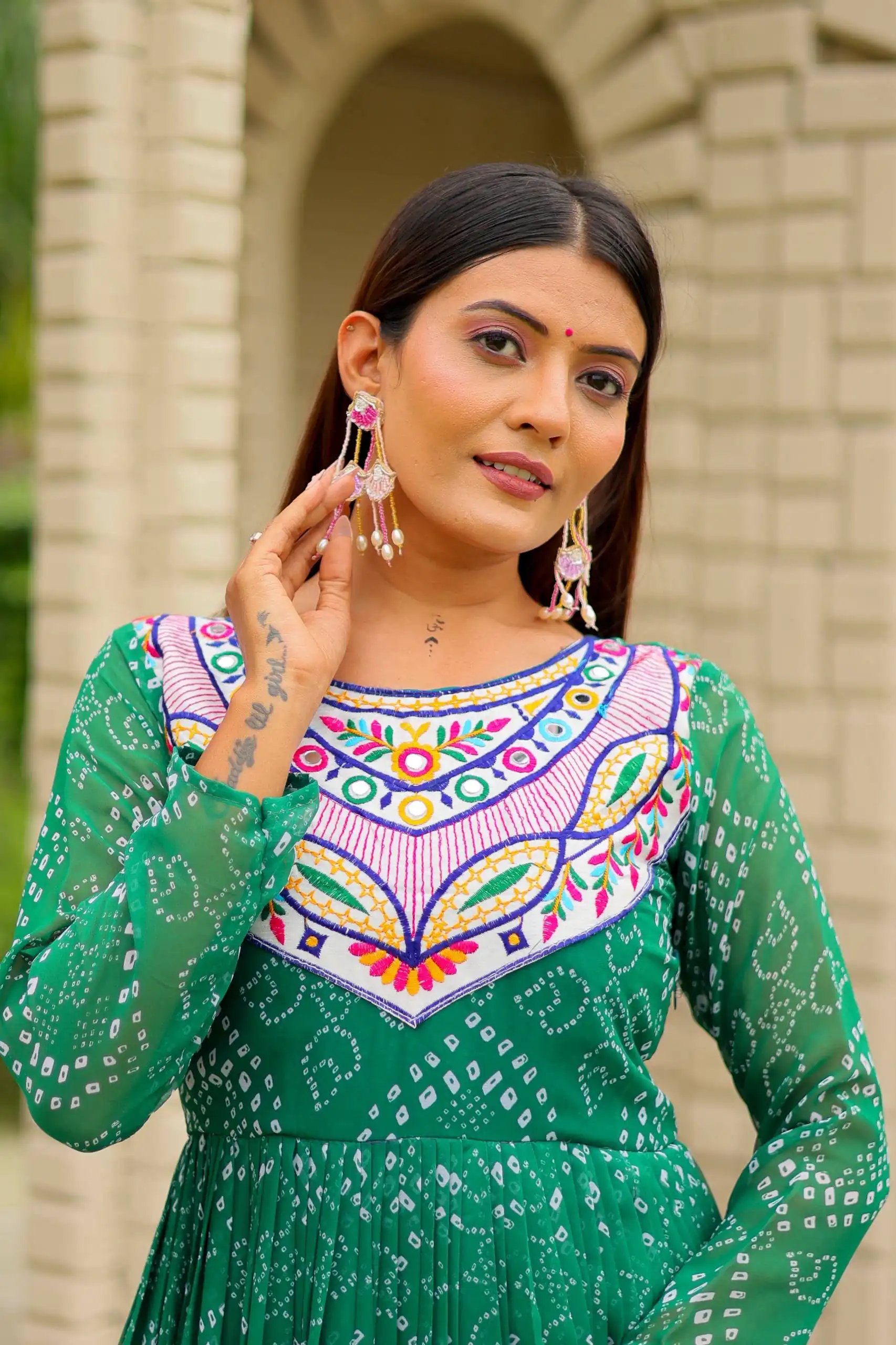 Ram 130 Green in Colour Faux Georgette Bandhani Print Work Gown. Available at ₹1749 only. Delivery 4-6 Working Days. Shop now. | Bollywood Gowns, Creative Gowns, Designer Gowns, Embroidered Gowns, Gowns, Party Wear Gowns