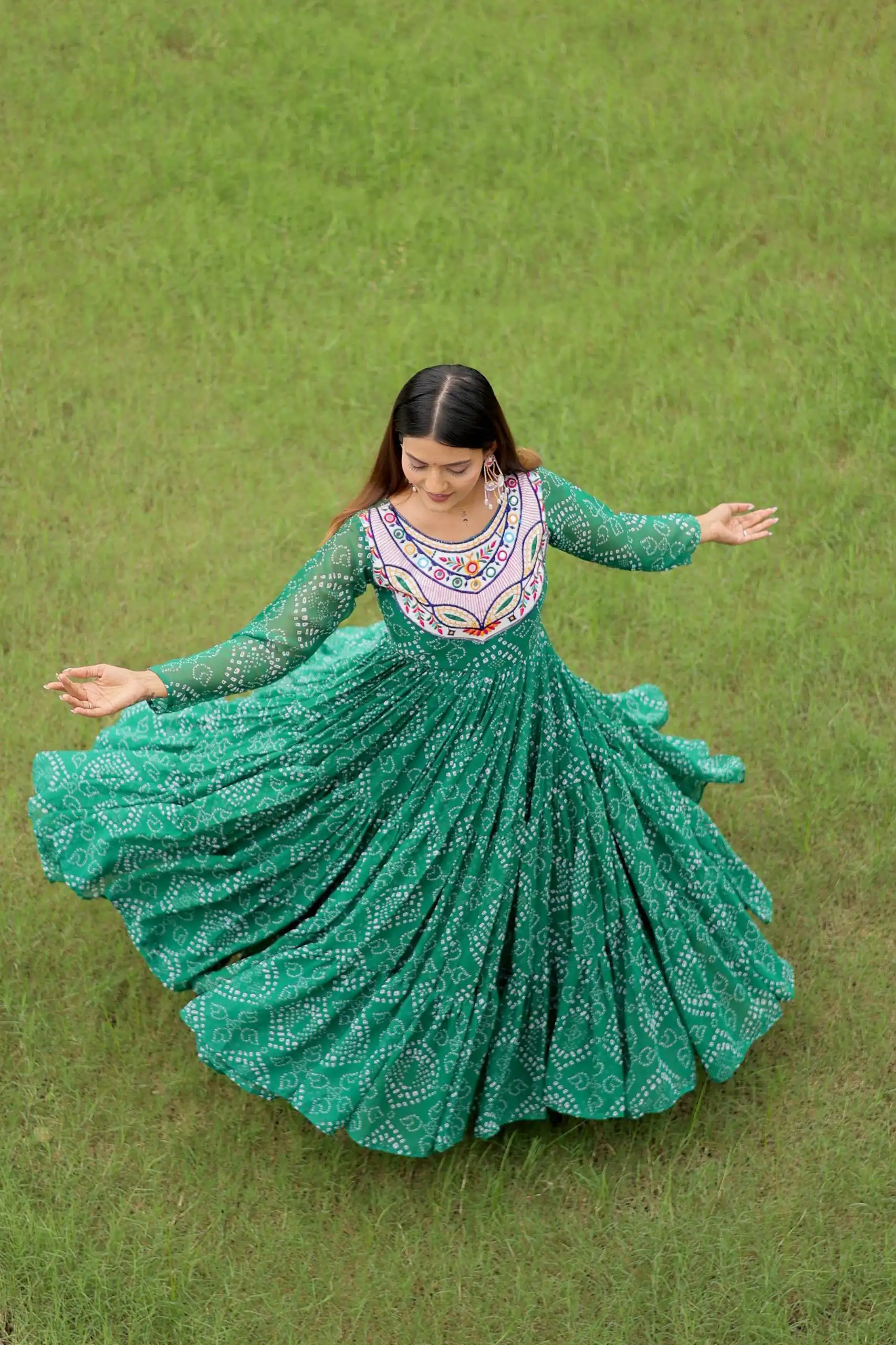Ram 130 Green in Colour Faux Georgette Bandhani Print Work Gown. Available at ₹1749 only. Delivery 4-6 Working Days. Shop now. | Bollywood Gowns, Creative Gowns, Designer Gowns, Embroidered Gowns, Gowns, Party Wear Gowns