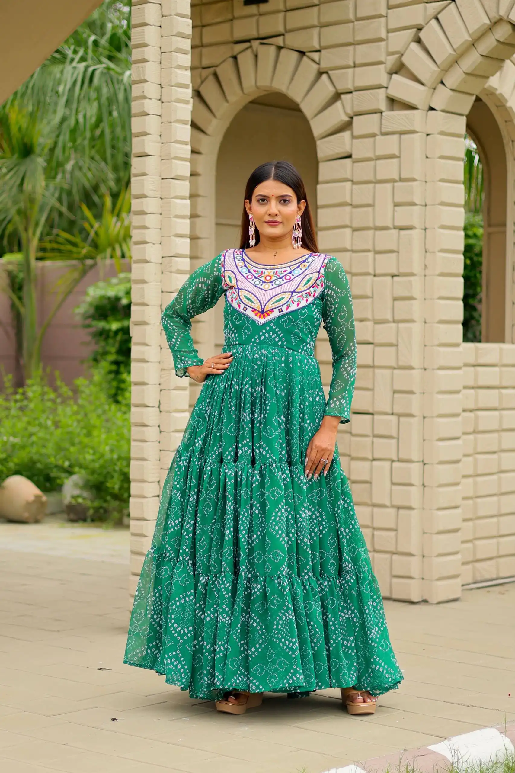 Ram 130 Green in Colour Faux Georgette Bandhani Print Work Gown. Available at ₹1749 only. Delivery 4-6 Working Days. Shop now. | Bollywood Gowns, Creative Gowns, Designer Gowns, Embroidered Gowns, Gowns, Party Wear Gowns