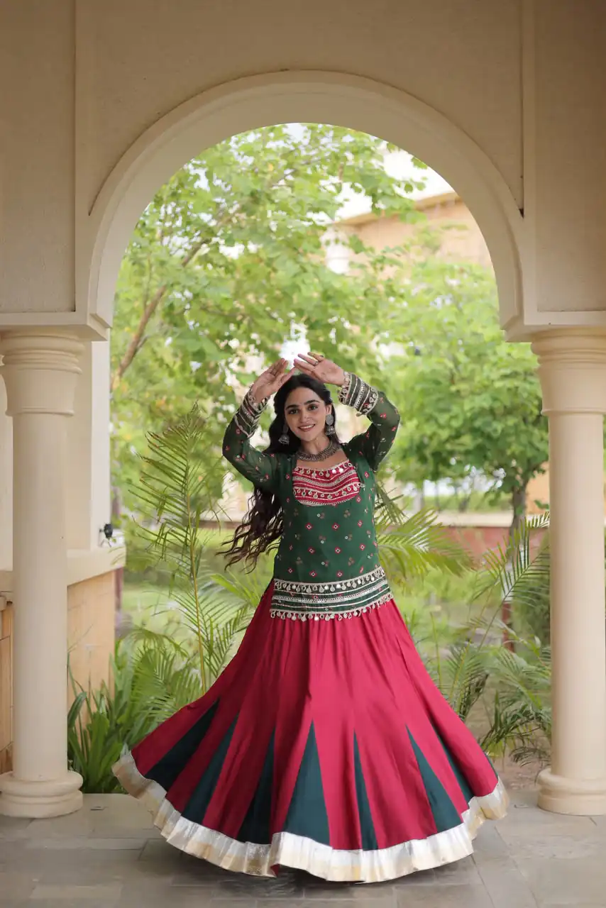 KA 5076 Green Rayon Embroidery Work & Cowrie Work Lehenga Choli . Grab it for ₹2749. Delivery 4-6 Working Days. Shop now. | Bollywood Lehenga, Creative Lehenga, Designer Lehenga, Embroidered Lehenga, Lehenga, Party Wear Lehenga