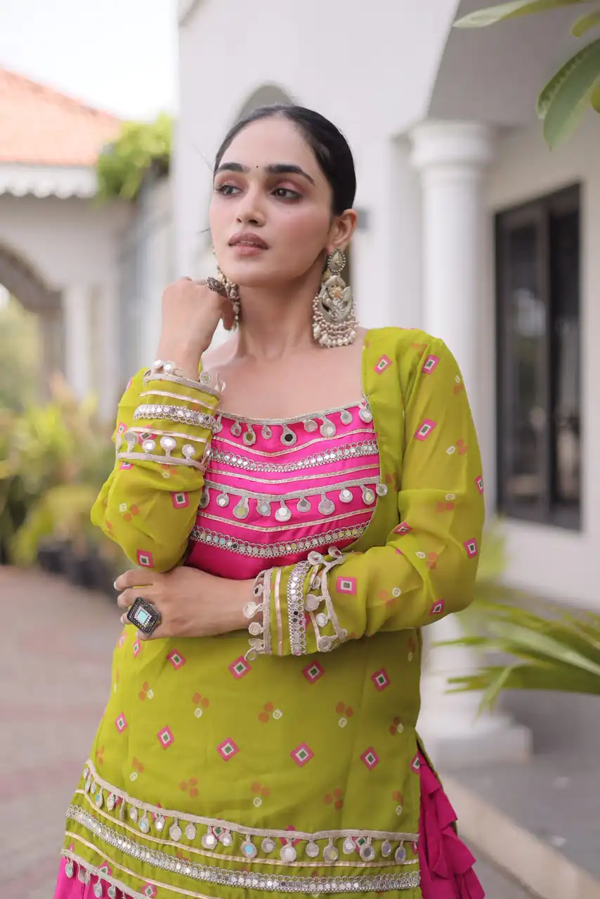 KA 5076 Mahendi Rayon Embroidery Work & Cowrie Work Lehenga Choli . Grab it for ₹2749. Delivery 4-6 Working Days. Shop now. | Bollywood Lehenga, Creative Lehenga, Designer Lehenga, Embroidered Lehenga, Lehenga, Party Wear Lehenga