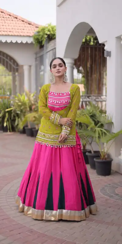 KA 5076 Mahendi Rayon Embroidery Work & Cowrie Work Lehenga Choli . Grab it for ₹2749. Delivery 4-6 Working Days. Shop now. | Bollywood Lehenga, Creative Lehenga, Designer Lehenga, Embroidered Lehenga, Lehenga, Party Wear Lehenga