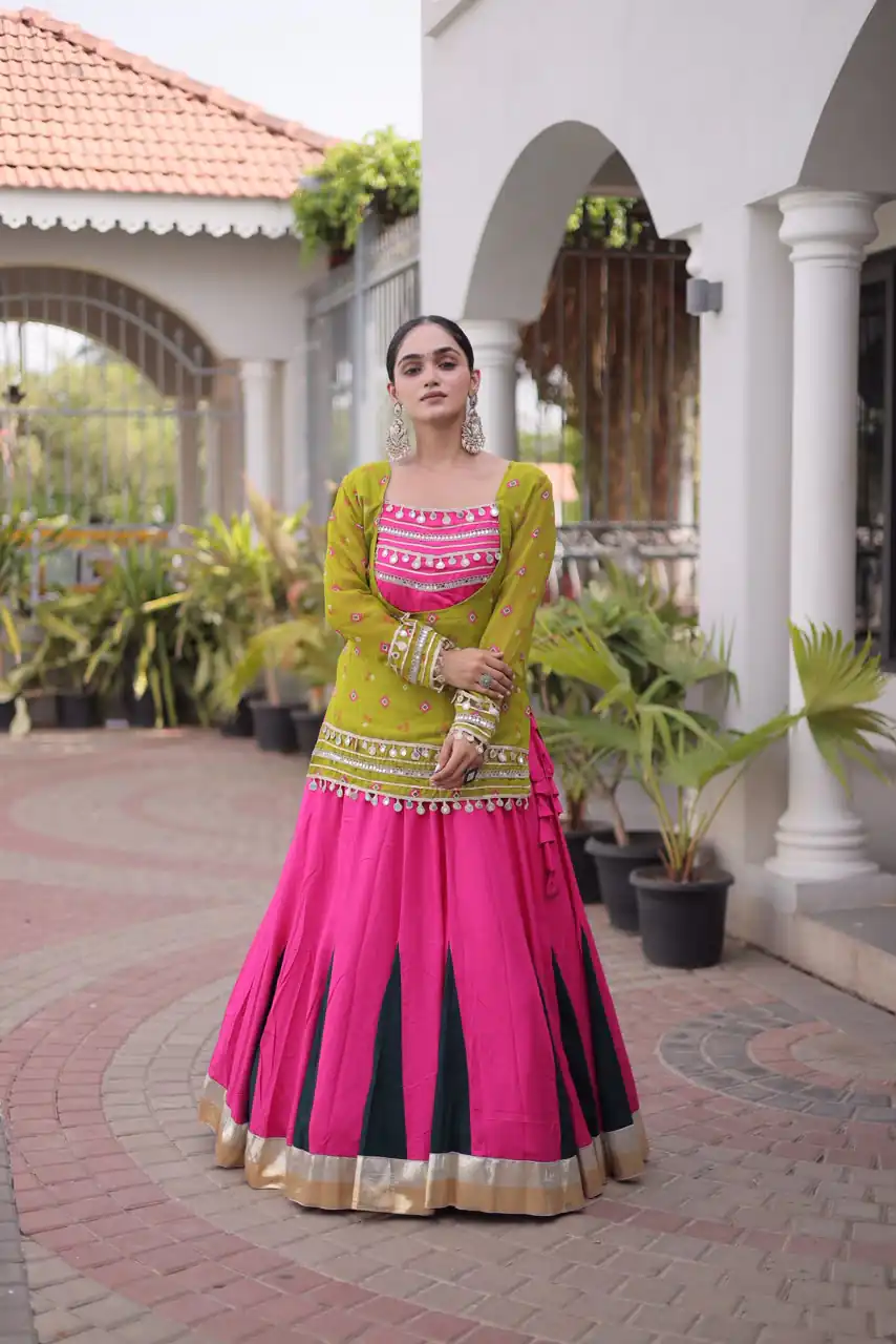 KA 5076 Mahendi Rayon Embroidery Work & Cowrie Work Lehenga Choli . Grab it for ₹2749. Delivery 4-6 Working Days. Shop now. | Bollywood Lehenga, Creative Lehenga, Designer Lehenga, Embroidered Lehenga, Lehenga, Party Wear Lehenga