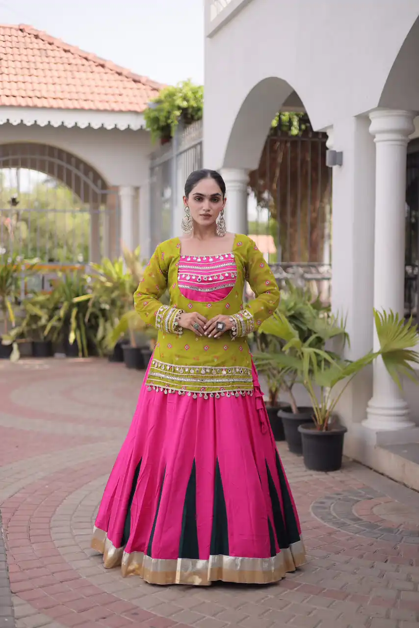 KA 5076 Mahendi Rayon Embroidery Work & Cowrie Work Lehenga Choli . Grab it for ₹2749. Delivery 4-6 Working Days. Shop now. | Bollywood Lehenga, Creative Lehenga, Designer Lehenga, Embroidered Lehenga, Lehenga, Party Wear Lehenga