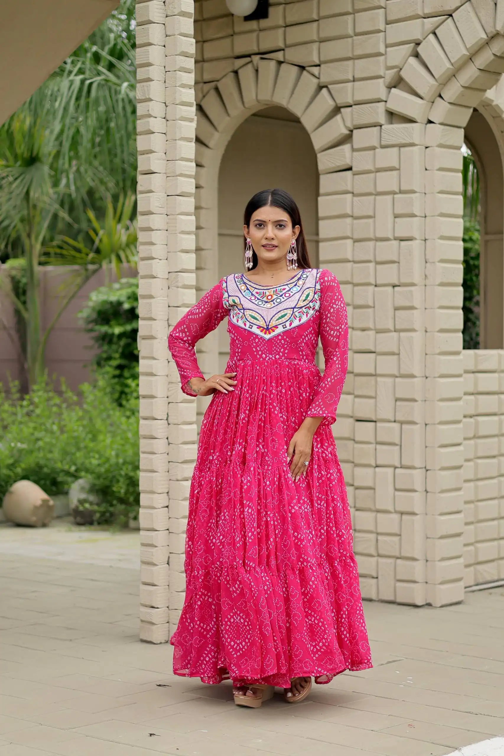 Ram 130 Pink in Colour Faux Georgette Bandhani Print Work Gown. Available at ₹1749 only. Delivery 4-6 Working Days. Shop now. | Bollywood Gowns, Creative Gowns, Designer Gowns, Embroidered Gowns, Gowns, Party Wear Gowns