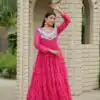 Ram 130 Pink in Colour Faux Georgette Bandhani Print Work Gown. Available at ₹1749 only. Delivery 4-6 Working Days. Shop now. | Bollywood Gowns, Creative Gowns, Designer Gowns, Embroidered Gowns, Gowns, Party Wear Gowns
