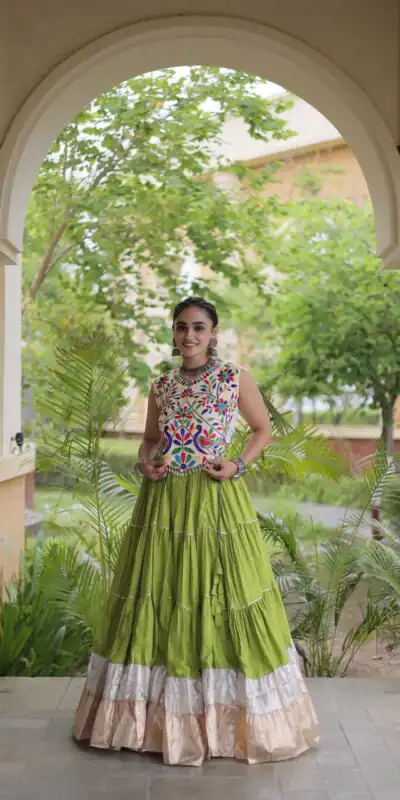 KA 5071 Pista Rayon Embroidery Work & Cowrie Work Lehenga Choli . Grab it for ₹2849. Delivery 4-6 Working Days. Shop now. | Bollywood Lehenga, Creative Lehenga, Designer Lehenga, Embroidered Lehenga, Lehenga, Party Wear Lehenga