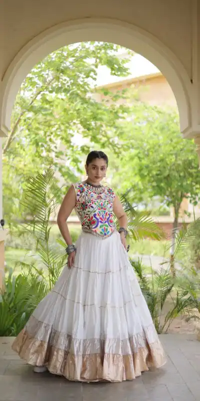 KA 5071 White Rayon Embroidery Work & Cowrie Work Lehenga Choli . Grab it for ₹2849. Delivery 4-6 Working Days. Shop now. | Bollywood Lehenga, Creative Lehenga, Designer Lehenga, Embroidered Lehenga, Lehenga, Party Wear Lehenga