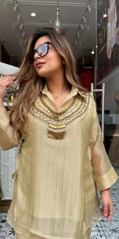 RTC 6056 Chiku Colour | Brown Salsa Silk Kurti with Hand Work. Get it for ₹2249. Delivery 4-6 Working Days. Online Shop now. | Bollywood Kurti, Creative Kurtis, Designer Kurti, Kurti, Party Wear Kurti, Selfie Kurti