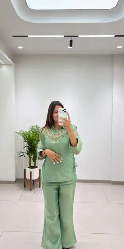 BE 484 Pista Colour | Brown Salsa Silk Kurti with Hand Work. Get it for ₹2199. Delivery 4-6 Working Days. Online Shop now. | Bollywood Kurti, Creative Kurtis, Designer Kurti, Kurti, Party Wear Kurti, Selfie Kurti