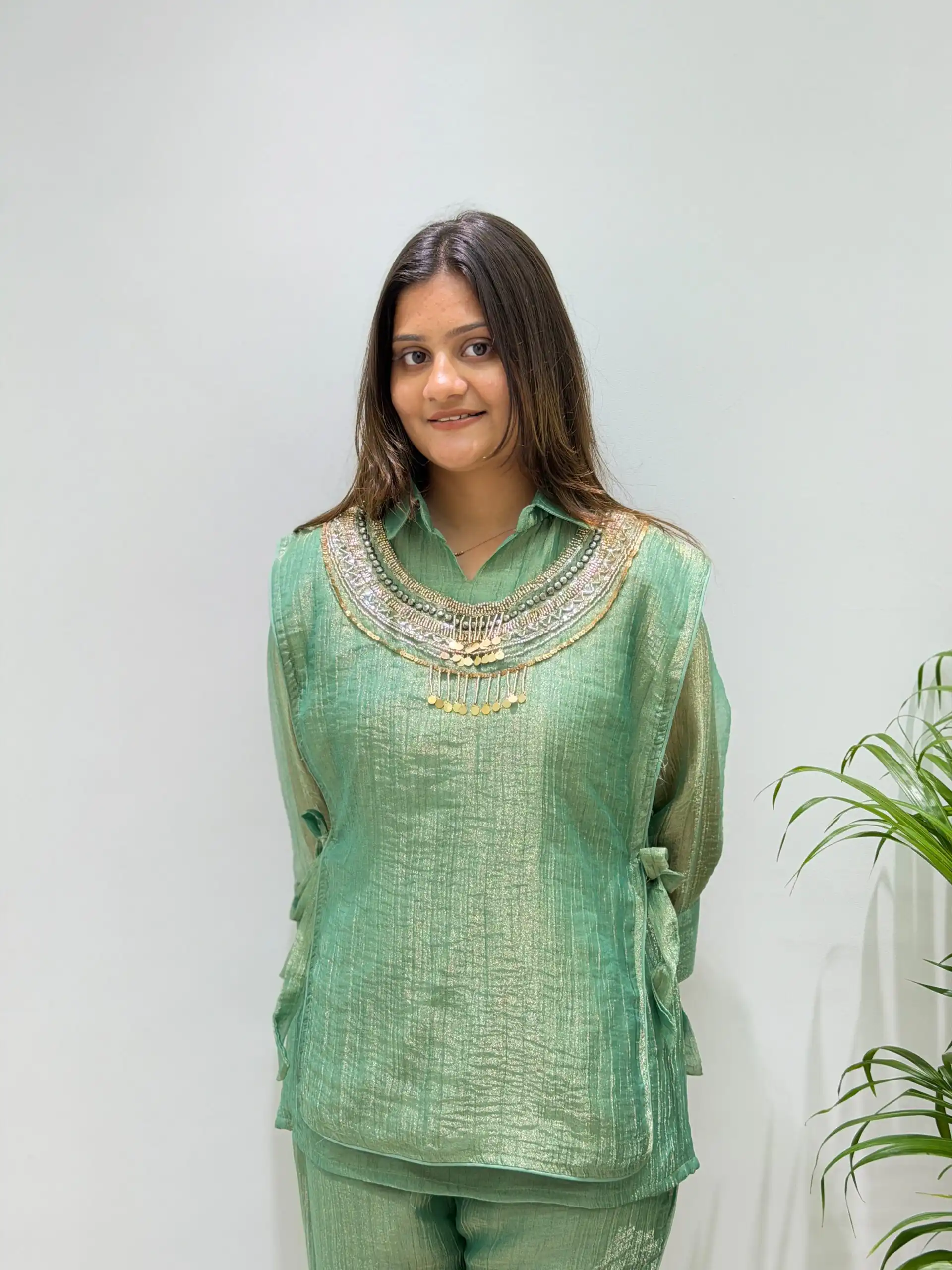 BE 484 Pista Colour | Brown Salsa Silk Kurti with Hand Work. Get it for ₹2199. Delivery 4-6 Working Days. Online Shop now. | Bollywood Kurti, Creative Kurtis, Designer Kurti, Kurti, Party Wear Kurti, Selfie Kurti