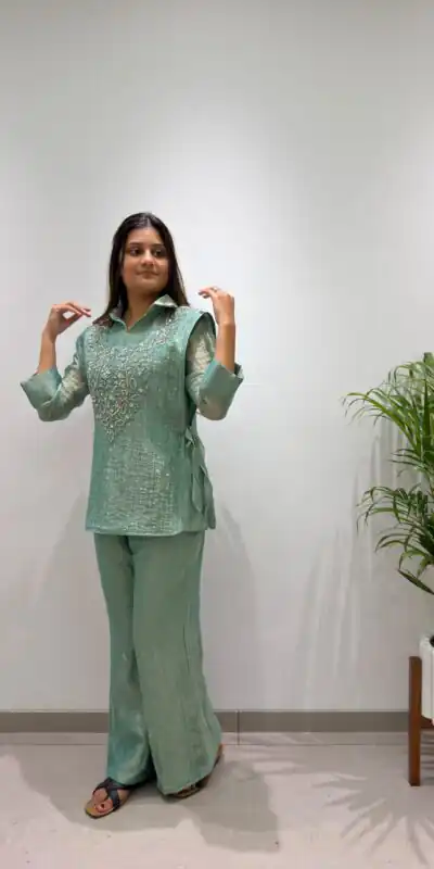 BE 484 Sea Green Colour | Brown Salsa Silk Kurti with Hand Work. Get it for ₹2199. Delivery 4-6 Working Days. Online Shop now. | Bollywood Kurti, Creative Kurtis, Designer Kurti, Kurti, Party Wear Kurti, Selfie Kurti