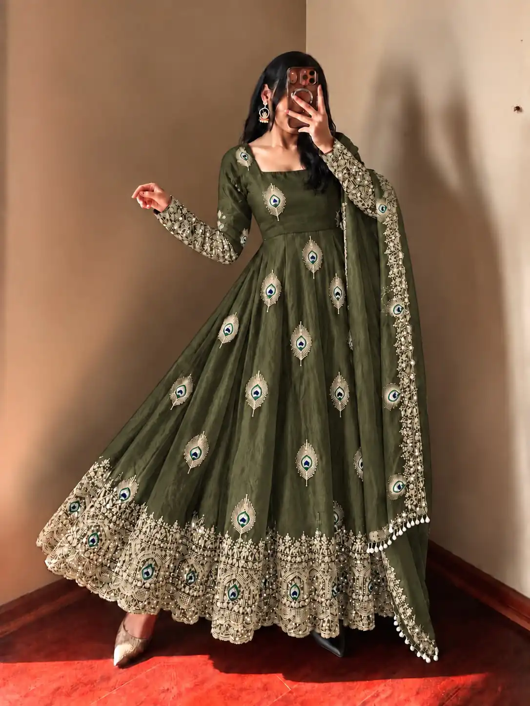 Fancy Mehendi Fendy Silk Sequins Work Gown - Image 3