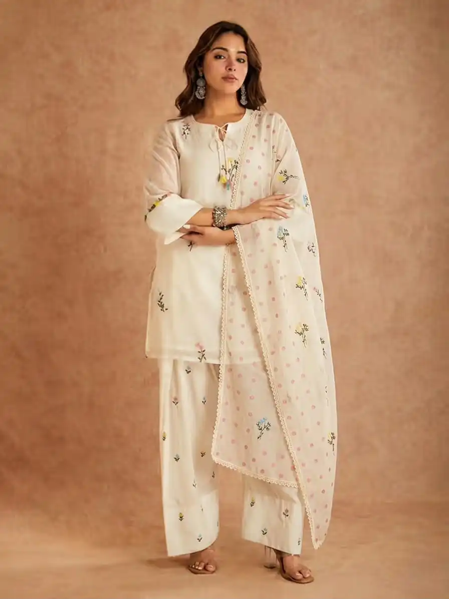 Fancy White Cotton Silk Digital Print Work Salwar Suit - Image 6