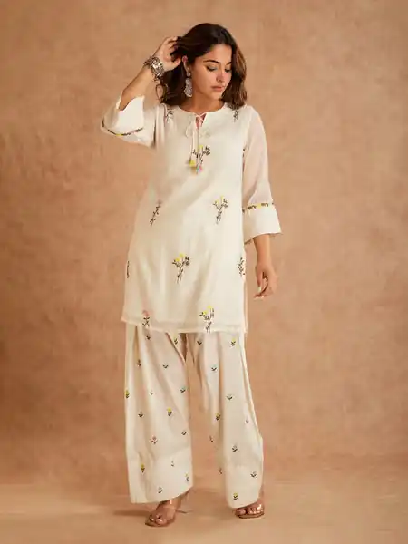 Fancy White Cotton Silk Digital Print Work Salwar Suit - Image 5