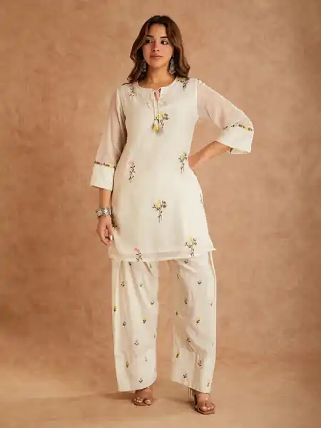 Fancy White Cotton Silk Digital Print Work Salwar Suit - Image 4