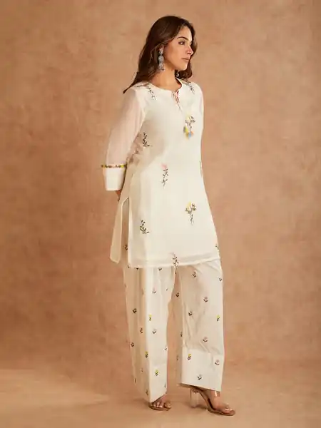 Fancy White Cotton Silk Digital Print Work Salwar Suit - Image 3