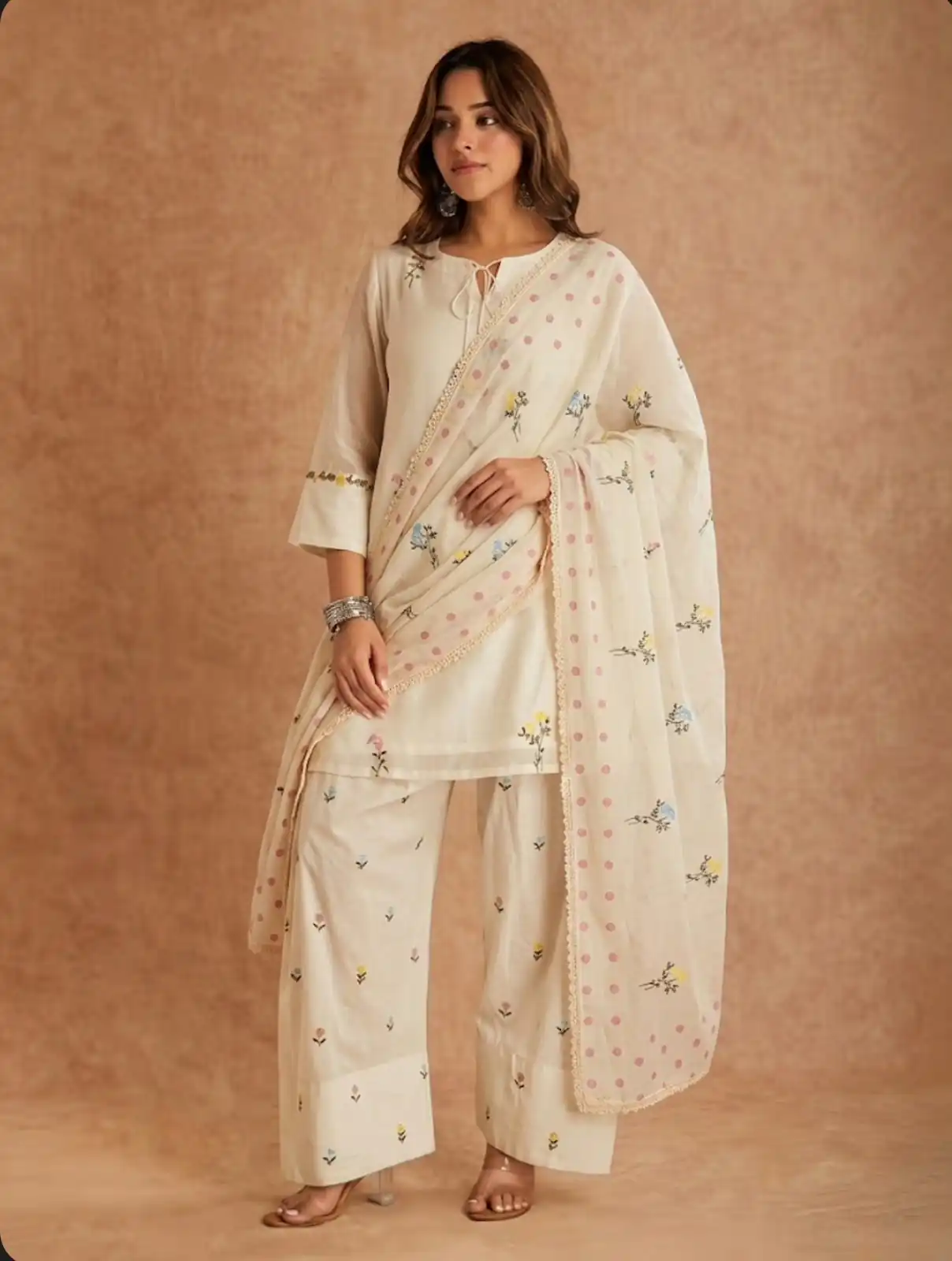 Fancy White Cotton Silk Digital Print Work Salwar Suit - Image 8