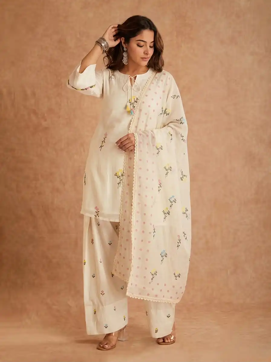 Fancy White Cotton Silk Digital Print Work Salwar Suit - Image 9