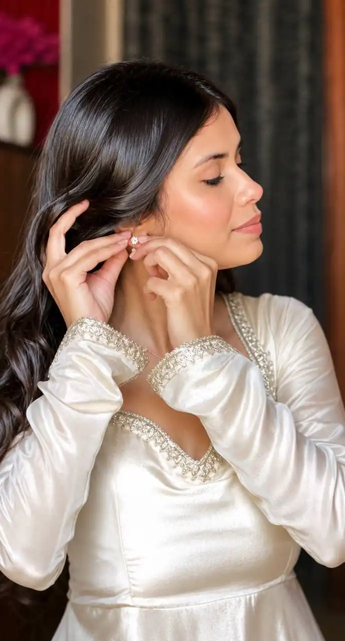 Fancy White Upada Silk Embroidery Work Gown - Image 3
