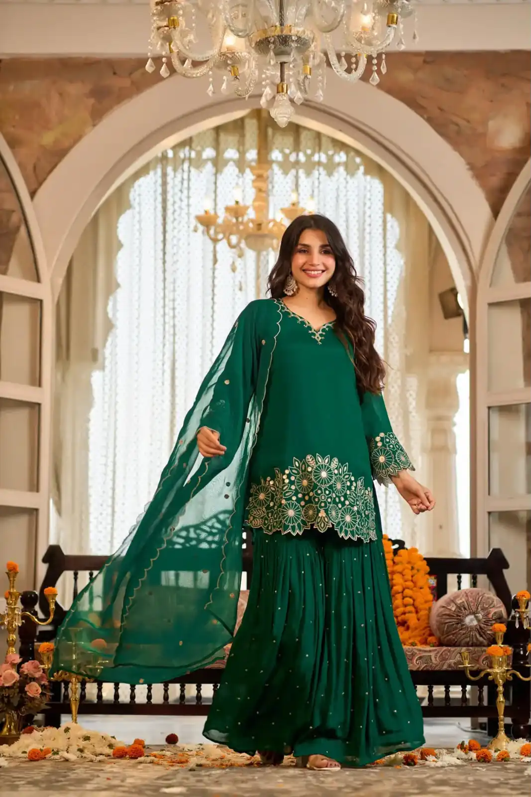 Glowing Green Chinon Silk Sequence Work Salwar Suit - Image 5