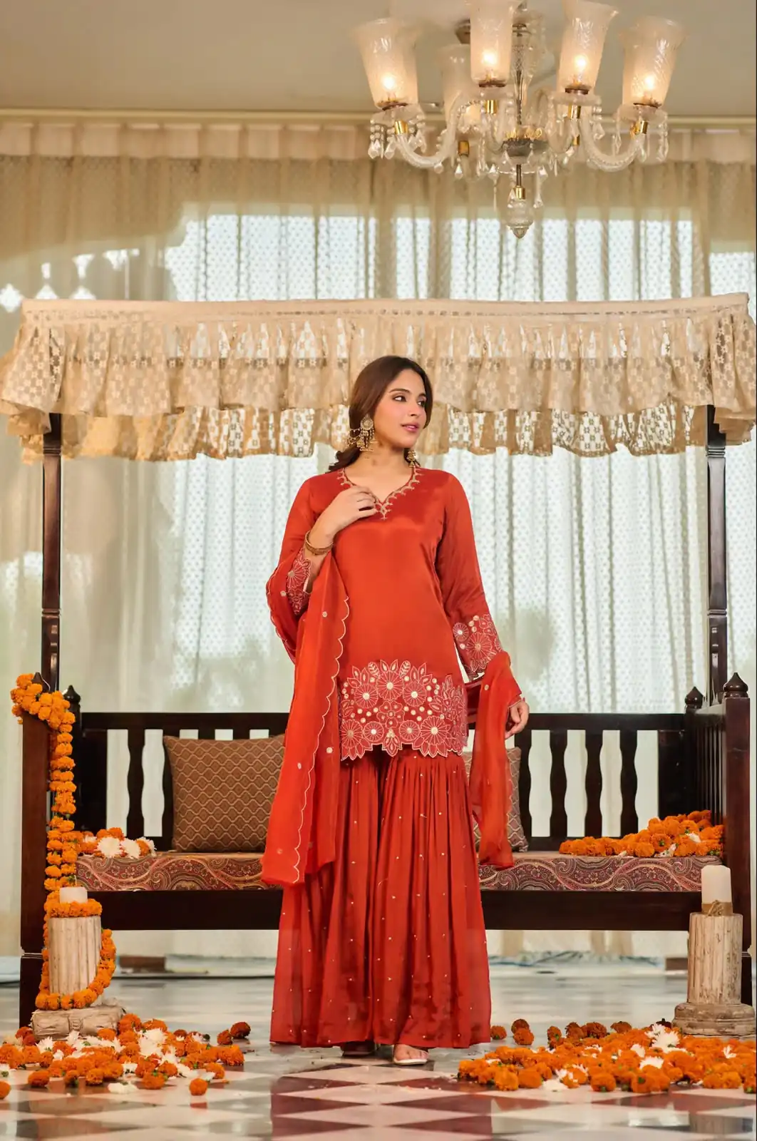 Glowing Rust Chinon Silk Sequence Work Salwar Suit - Image 7