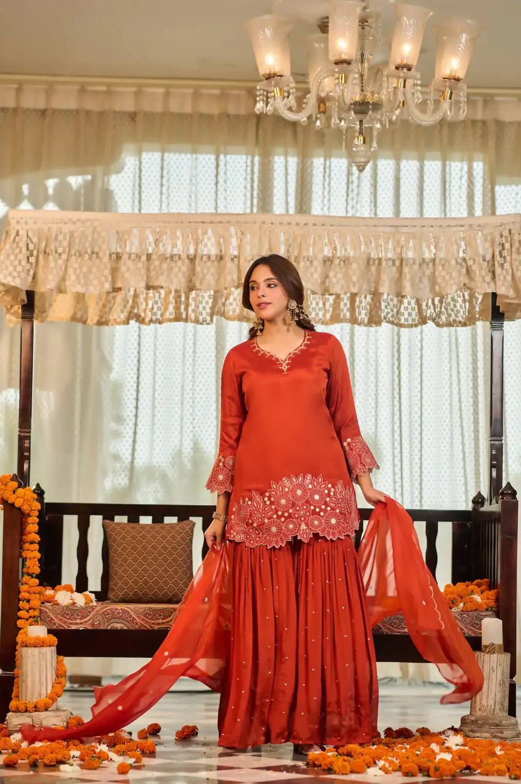 Glowing Rust Chinon Silk Sequence Work Salwar Suit - Image 5