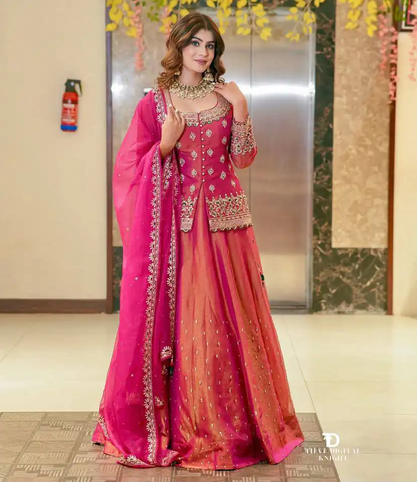 Trendy Pink Simmer Silk Sequins Work Lehenga Choli - Image 2