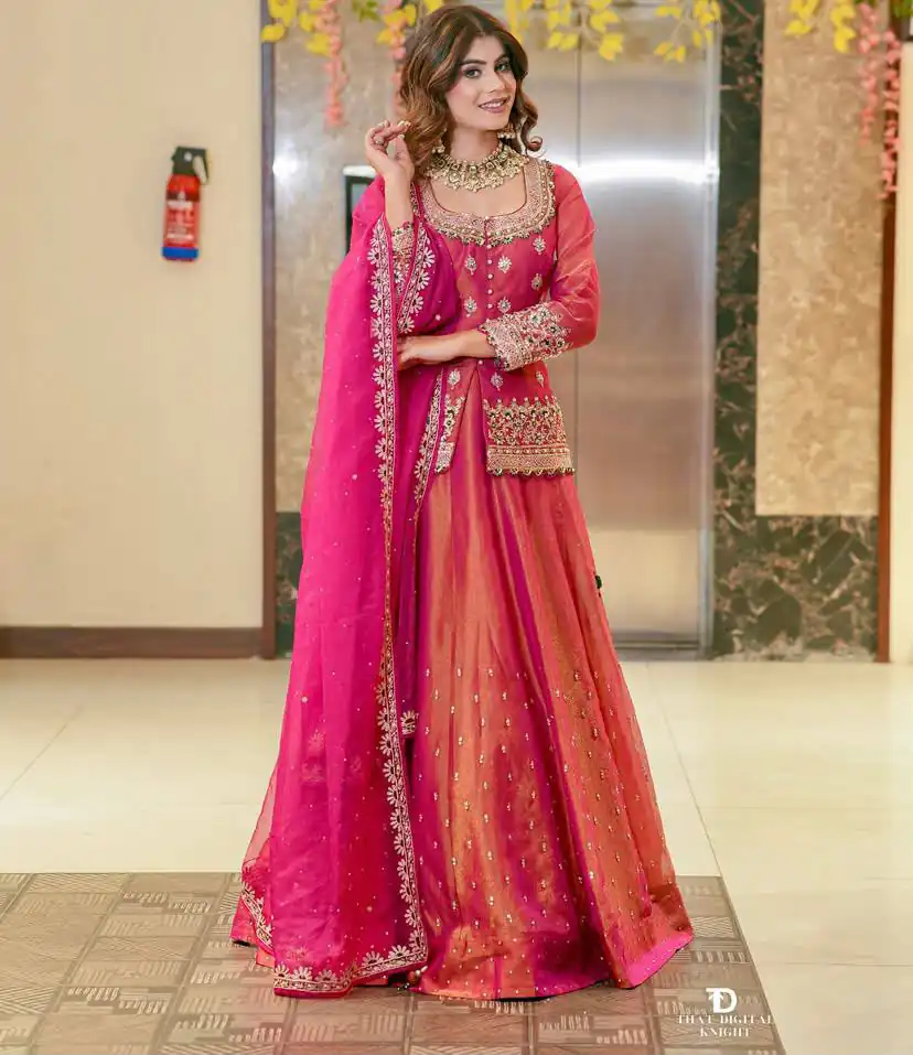 Trendy Pink Simmer Silk Sequins Work Lehenga Choli
