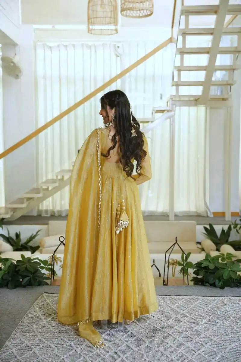 Pretty Gold Salsa Silk Embroidery Work Gown - Image 4