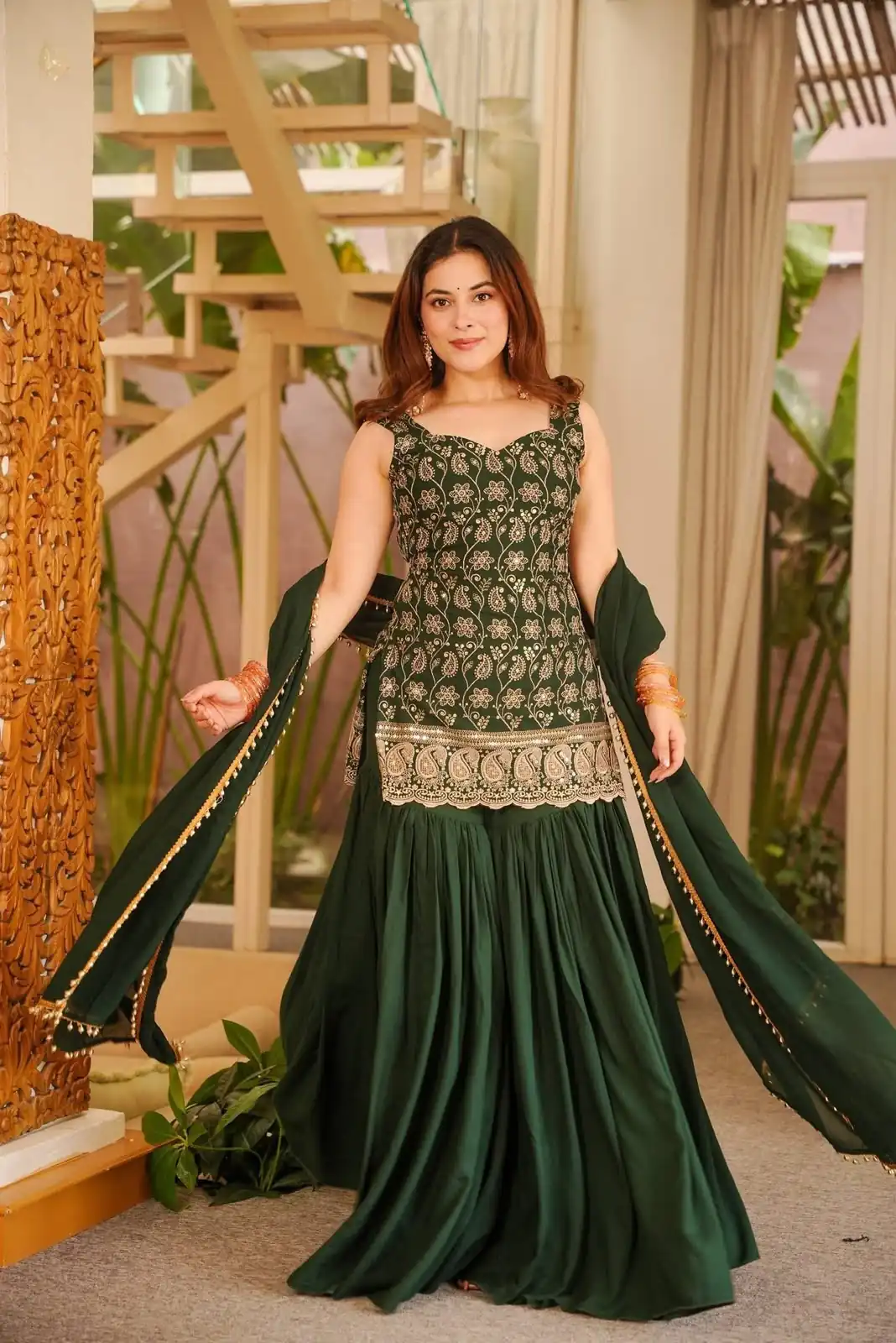 Pretty Green Faux Georgette Sequences Work Salwar Suit - Image 2