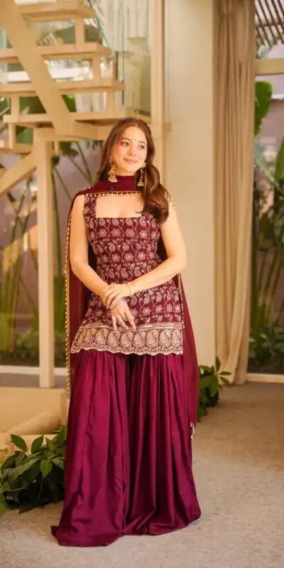 Alternative view of Pretty Maroon Faux Georgette Sequences Work Salwar Suit