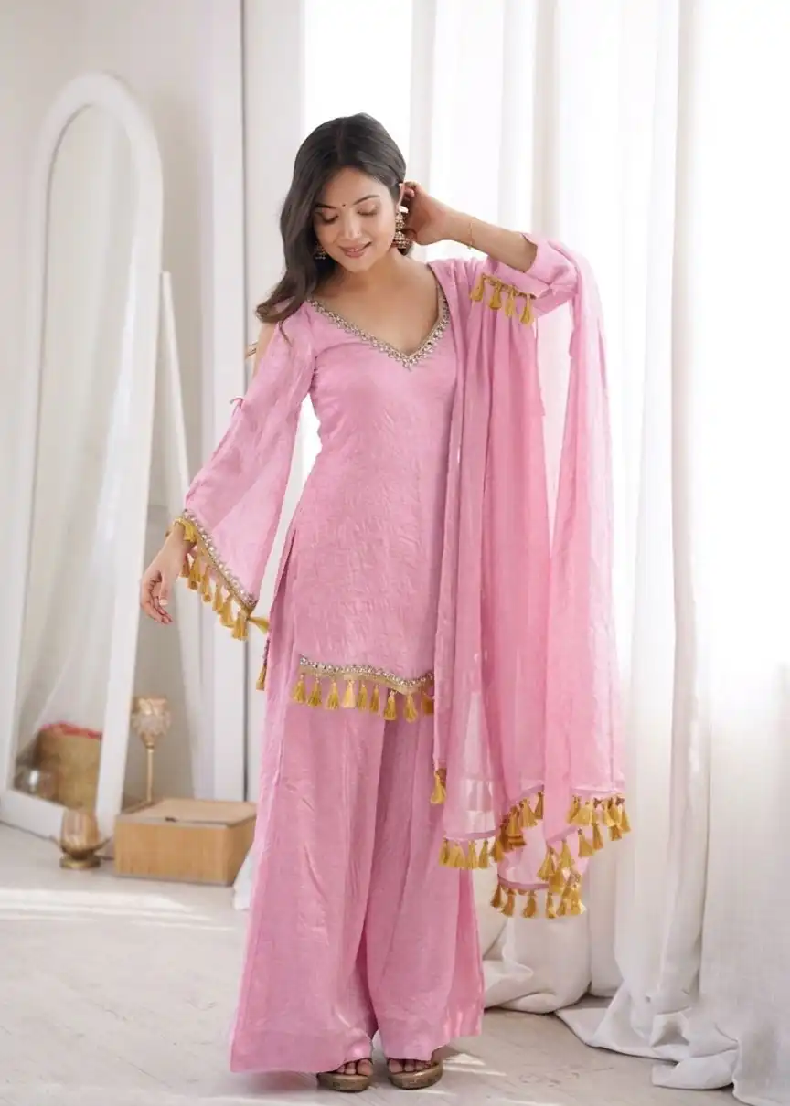 Pretty Pink Doremon Crush Mirror Work Salwar Suit - Image 5