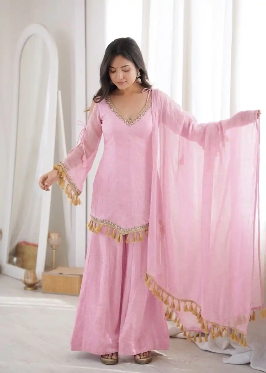 Pretty Pink Doremon Crush Mirror Work Salwar Suit
