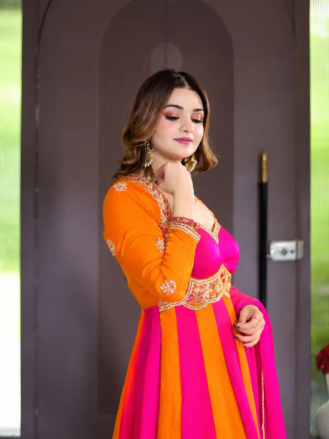 Pretty Pink Fendy Silk Embroider Work Gown - Image 2