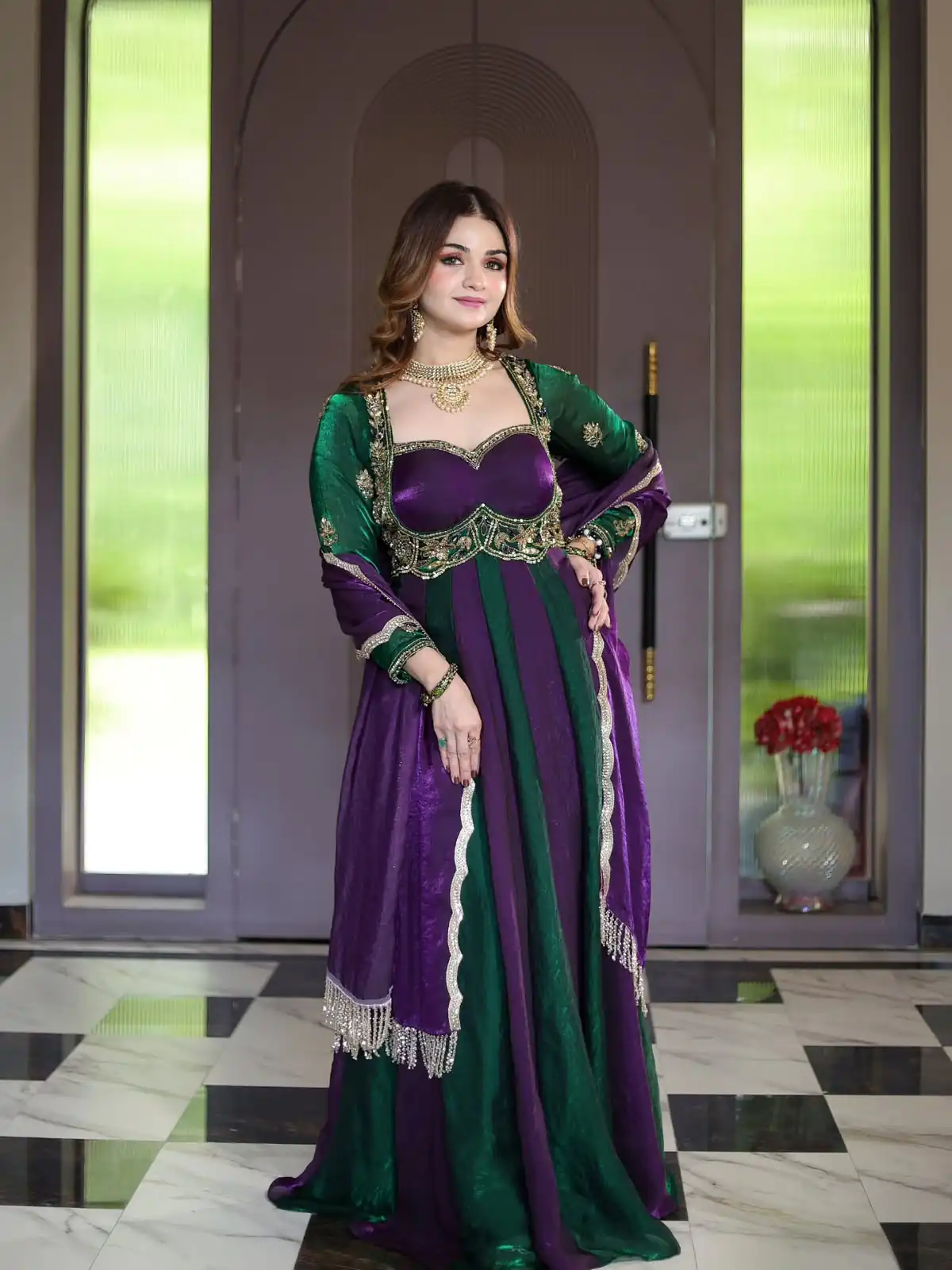 Pretty Purple Fendy Silk Embroider Work Gown - Image 5