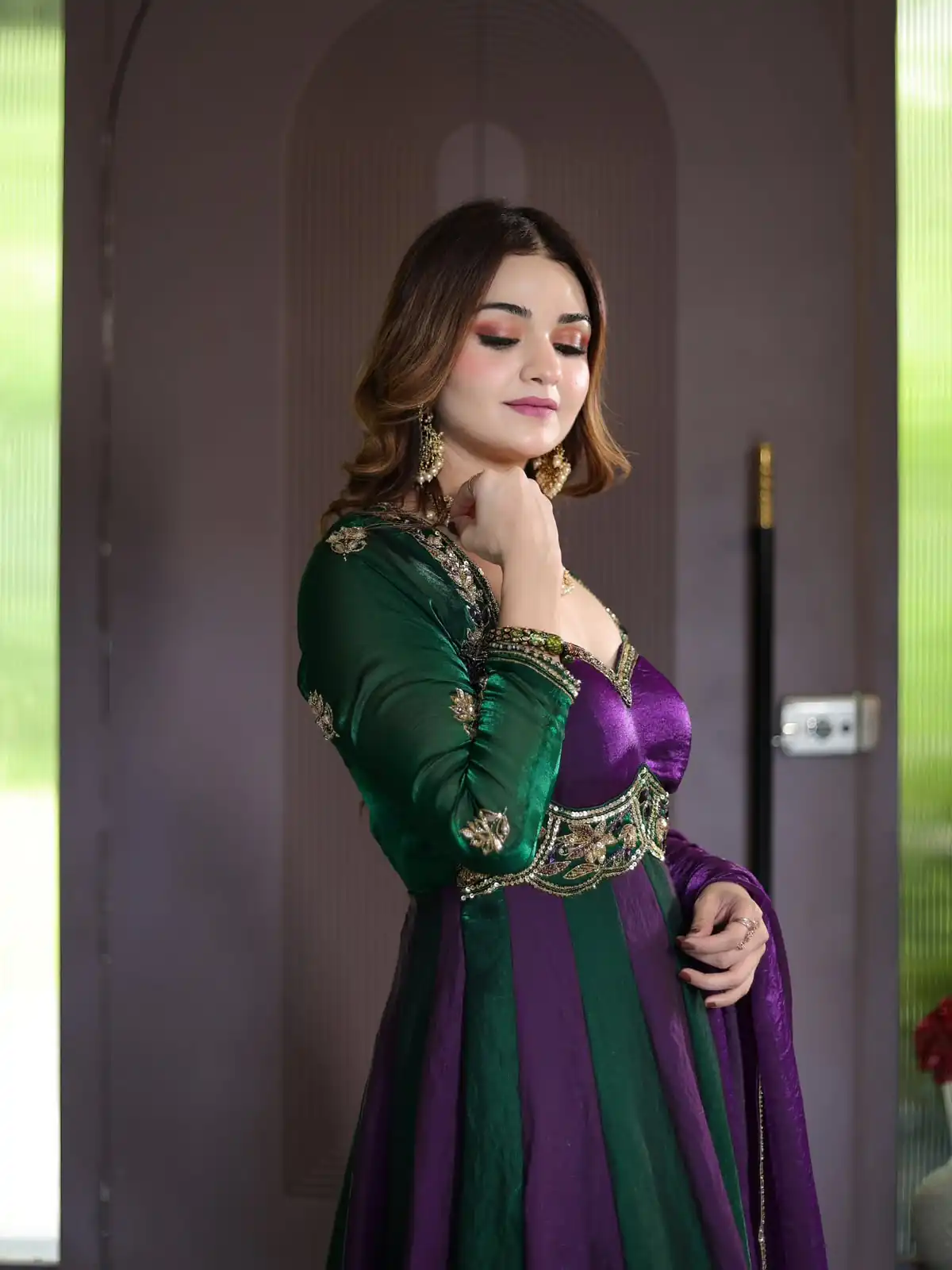 Pretty Purple Fendy Silk Embroider Work Gown - Image 4