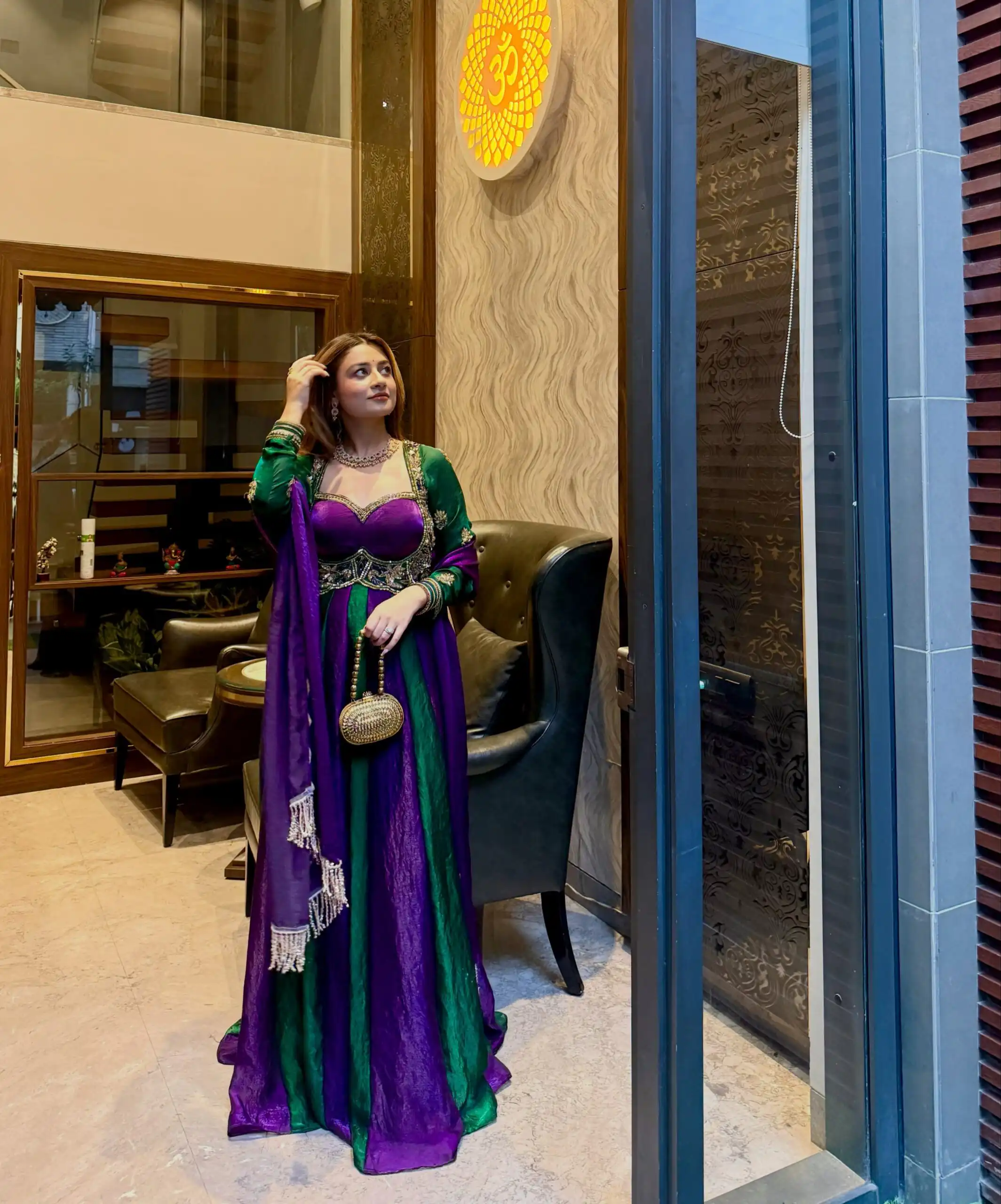 Pretty Purple Fendy Silk Embroider Work Gown - Image 2