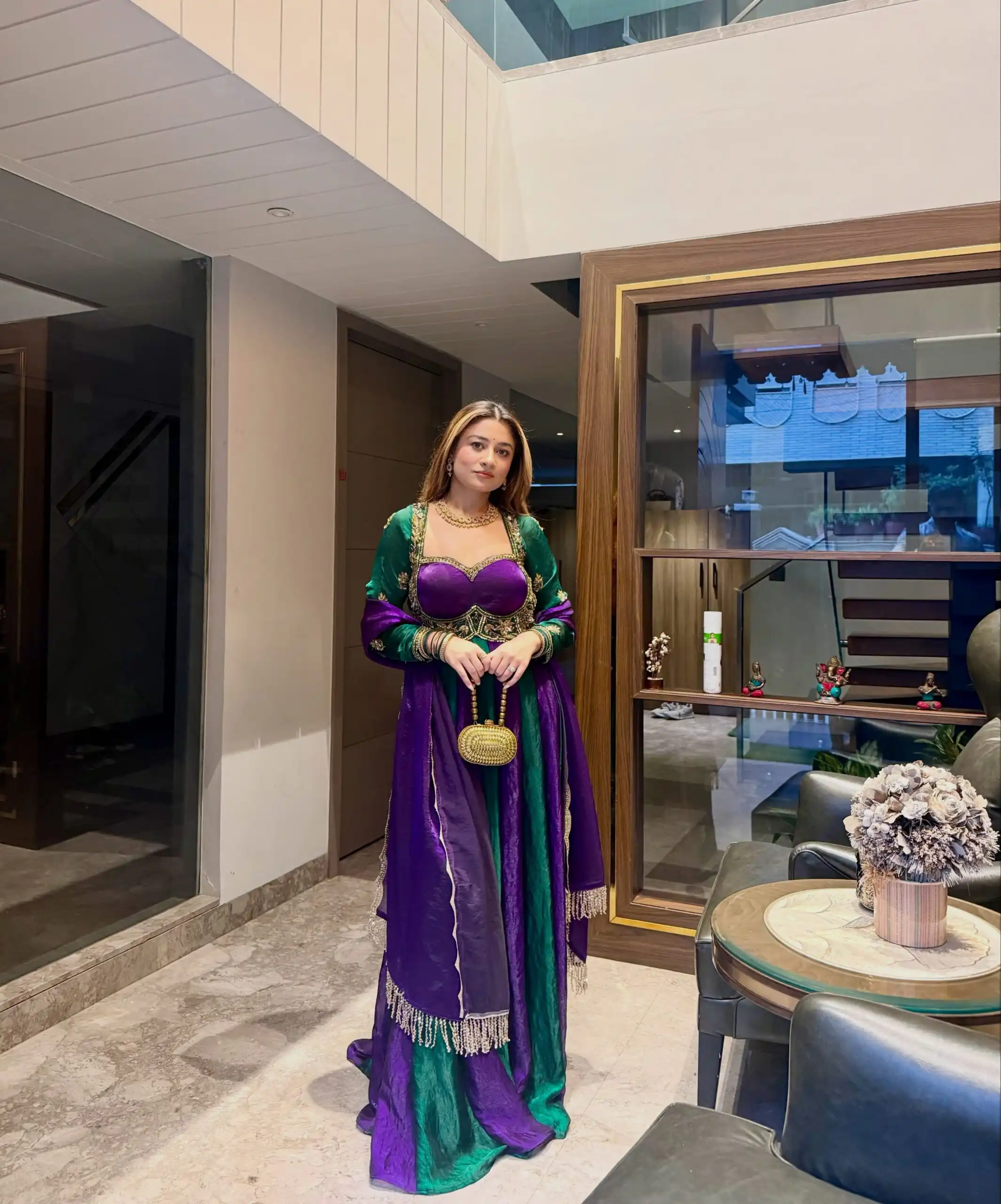 Pretty Purple Fendy Silk Embroider Work Gown