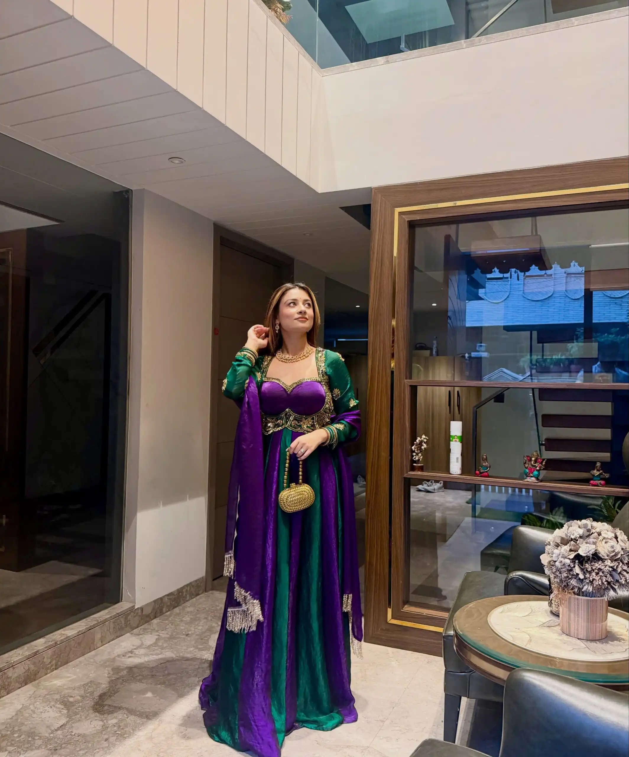 Pretty Purple Fendy Silk Embroider Work Gown - Image 7
