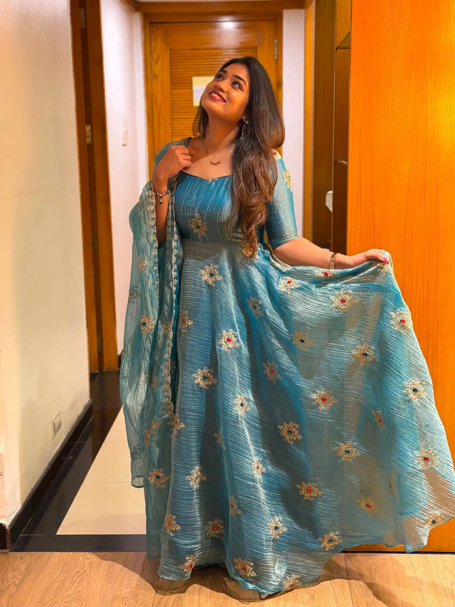 Pretty Rama Salsa Silk Thread Work Gown - Image 2