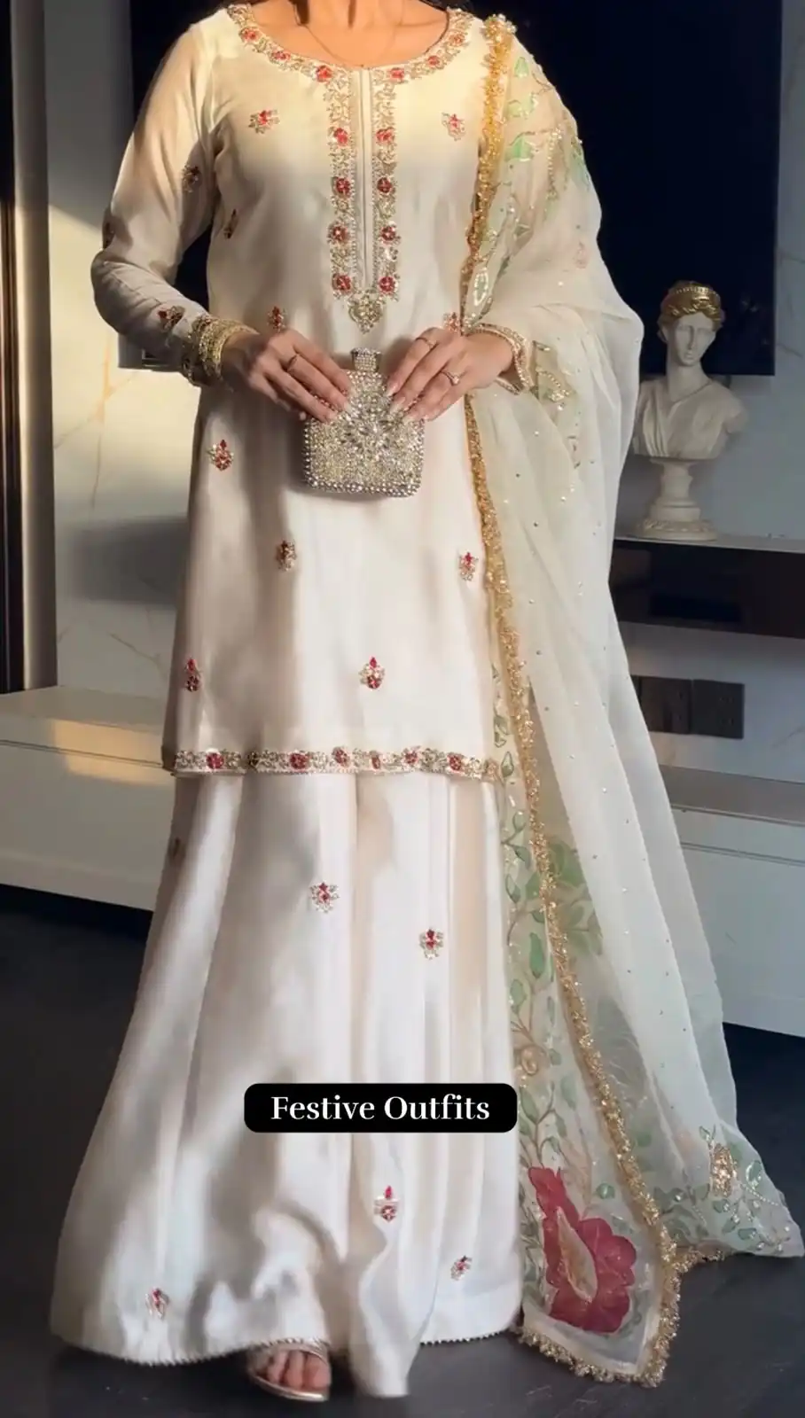 Pretty White Faux Georgette Embroidery Work Salwar Suit - Image 6