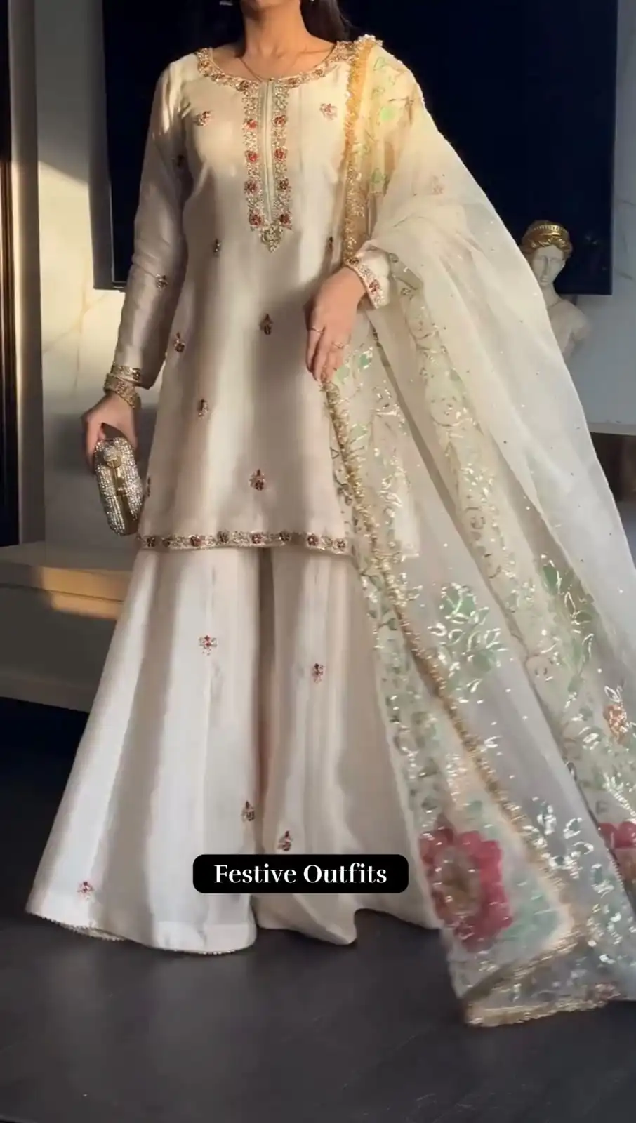 Pretty White Faux Georgette Embroidery Work Salwar Suit - Image 3